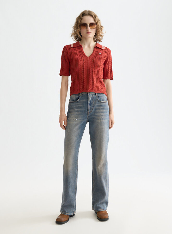 Polo Scotch & Soda en tricot crochet rouge ketchup