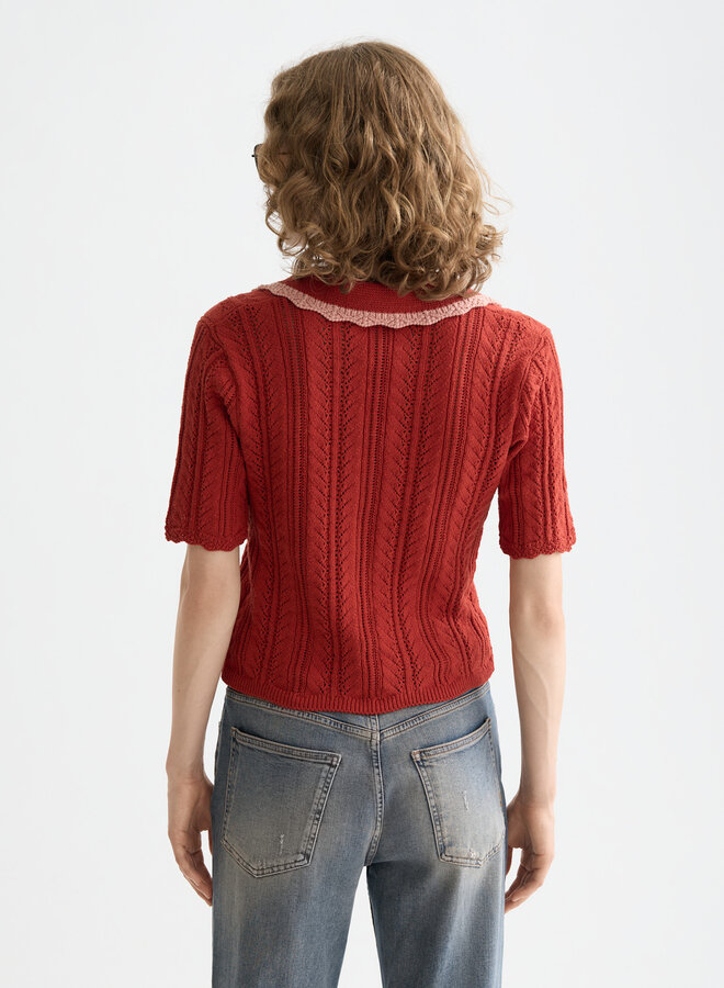 Polo Scotch & Soda en tricot crochet rouge ketchup