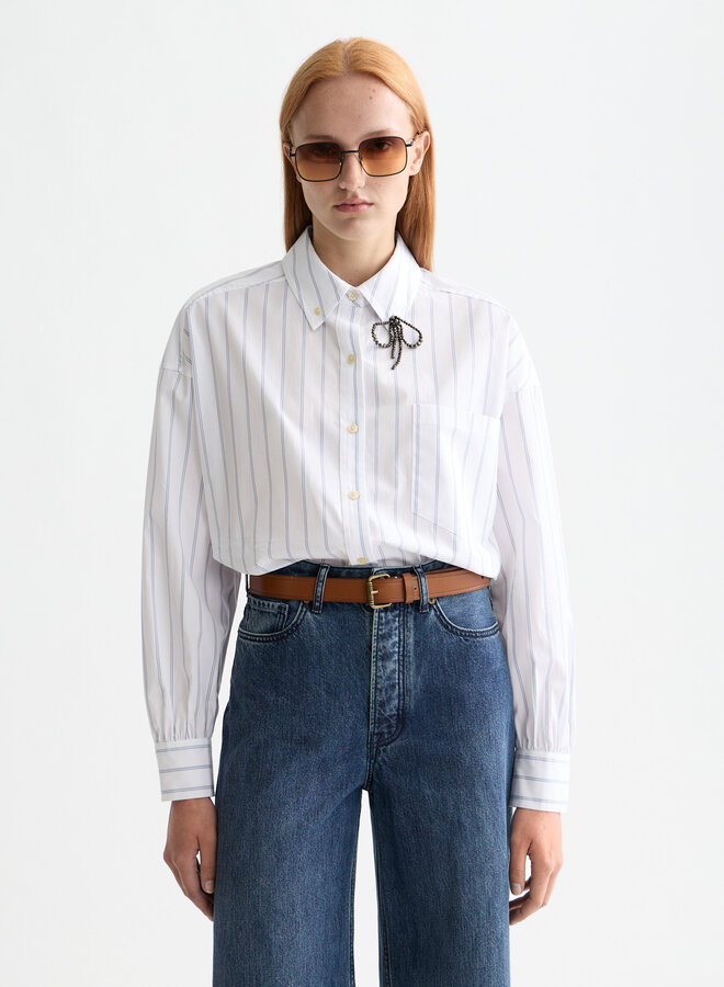 Chemise Scotch & Soda surdimensionnée blanche rayée bleue