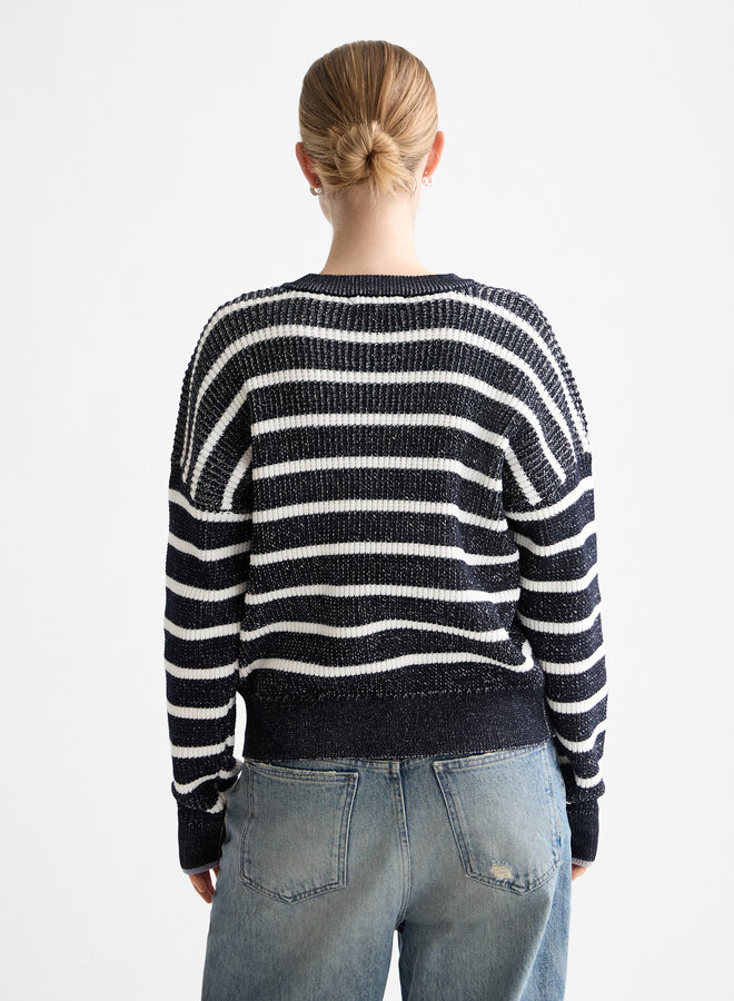 Tricot Scotch & Soda rayé bleu marine & écru avec boucle au col