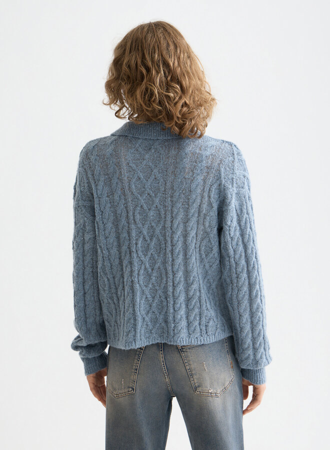 Tricot Scotch & Soda à col polo câblé bleu pâle