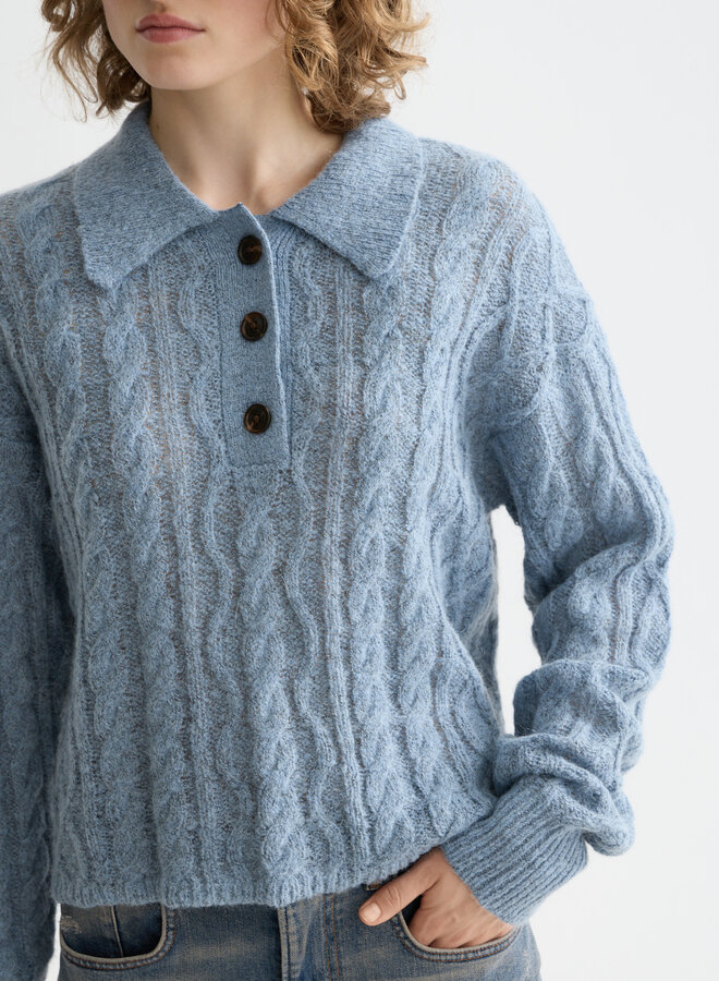 Tricot Scotch & Soda à col polo câblé bleu pâle