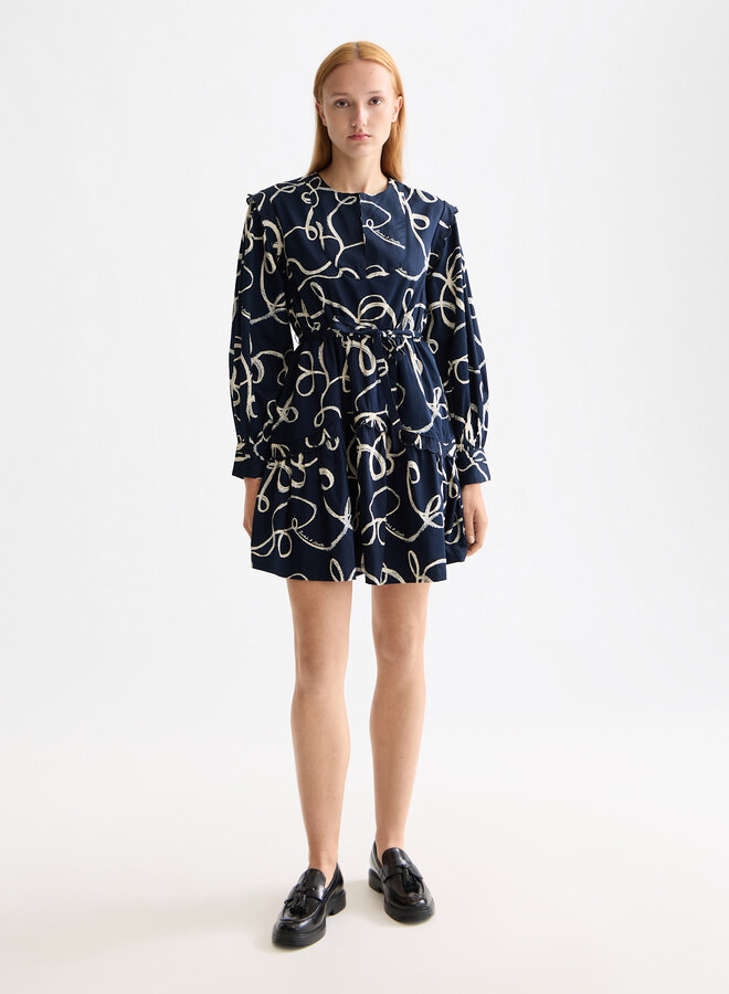 Robe Scotch & Soda bleu marine imprimée ruban écru
