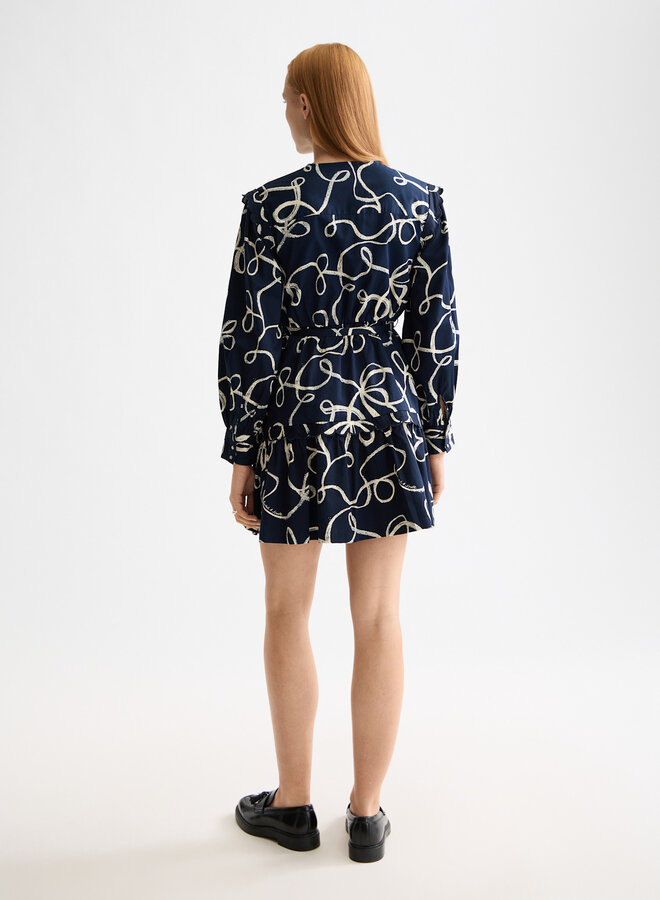 Robe Scotch & Soda bleu marine imprimée ruban écru