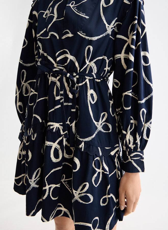 Robe Scotch & Soda bleu marine imprimée ruban écru