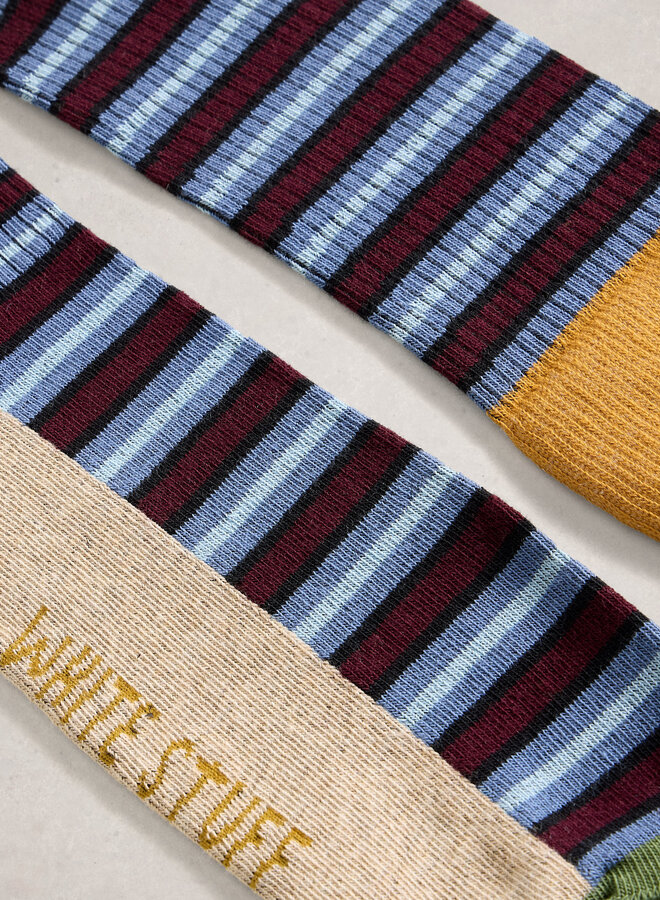 Bas White Stuff Rib rayés bordeaux & bleus multi