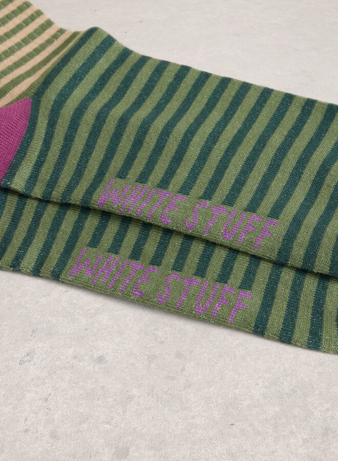 Bas White Stuff Rib rayés verts & magenta multi