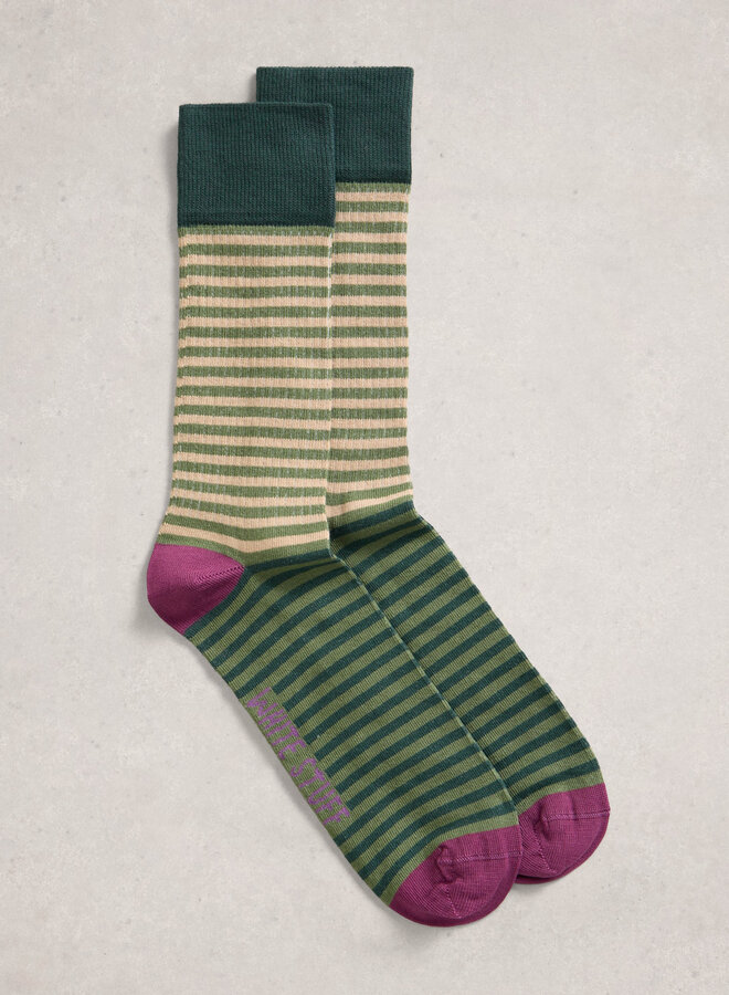 Bas White Stuff Rib rayés verts & magenta multi