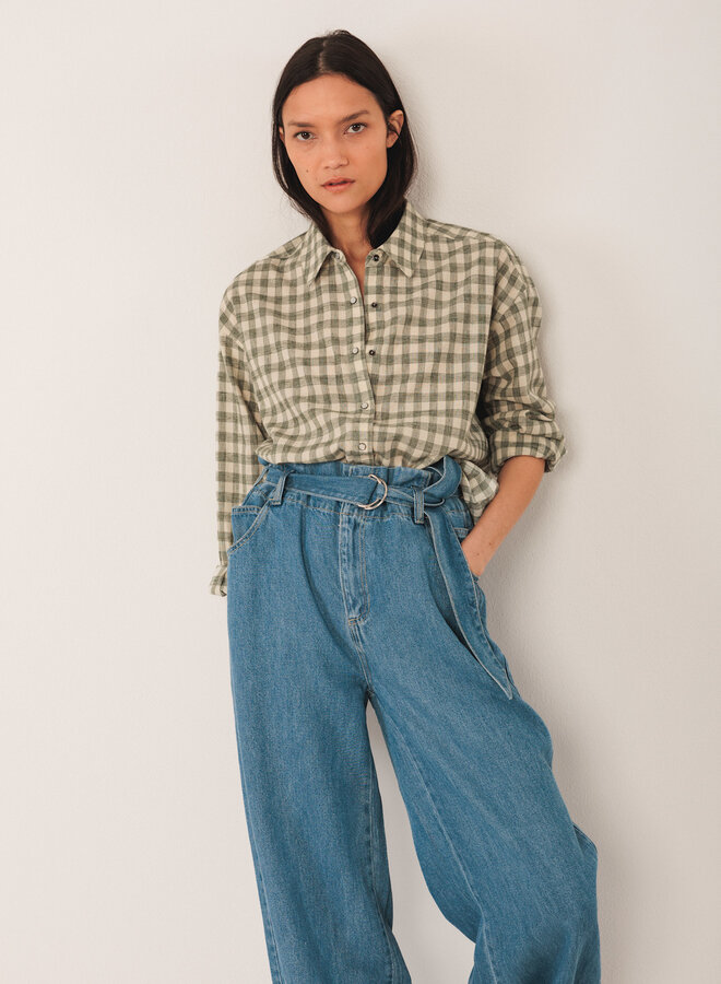 Chemise Indi & Cold à carreaux vert khaki & écrus
