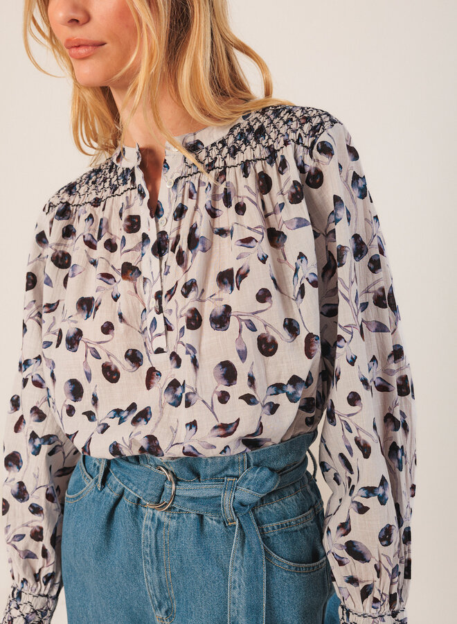 Blouse Indi & Cold fleurie bleu marine & lilas