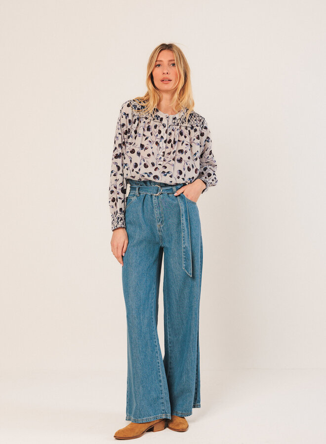Blouse Indi & Cold fleurie bleu marine & lilas
