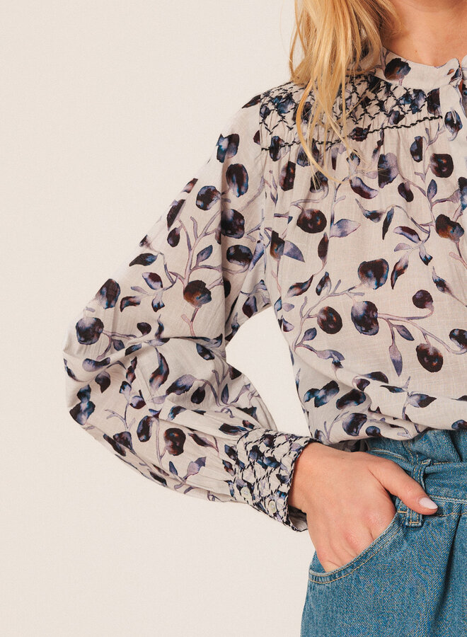 Blouse Indi & Cold fleurie bleu marine & lilas