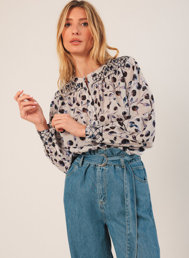 Blouse Indi & Cold fleurie bleu marine & lilas