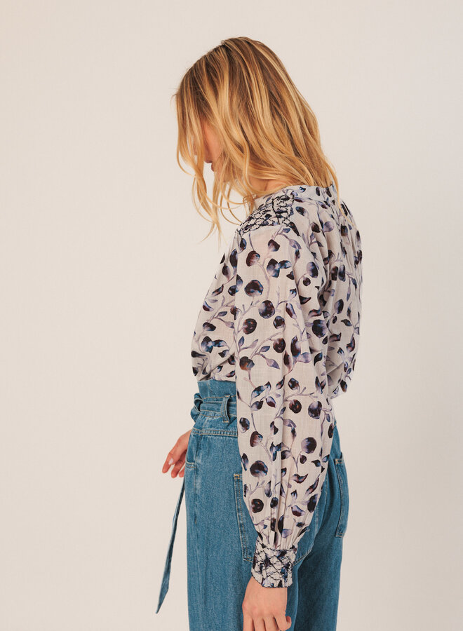Blouse Indi & Cold fleurie bleu marine & lilas