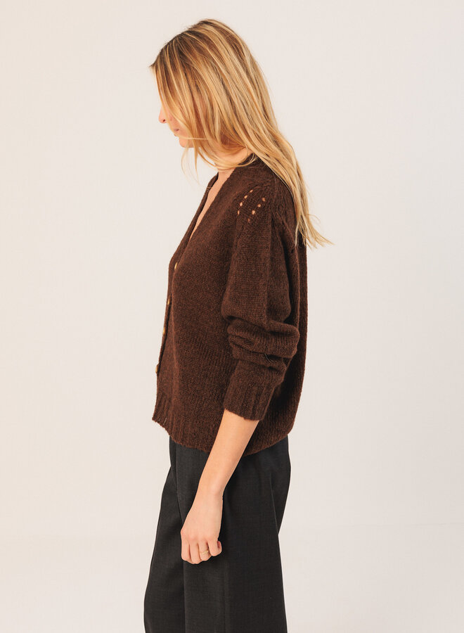 Cardigan Indi & Cold à col V boutonné brun chocolat