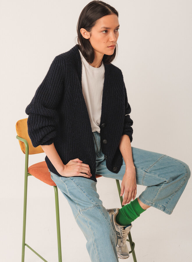 Cardigan Indi & Cold à col V boutonné bleu marine
