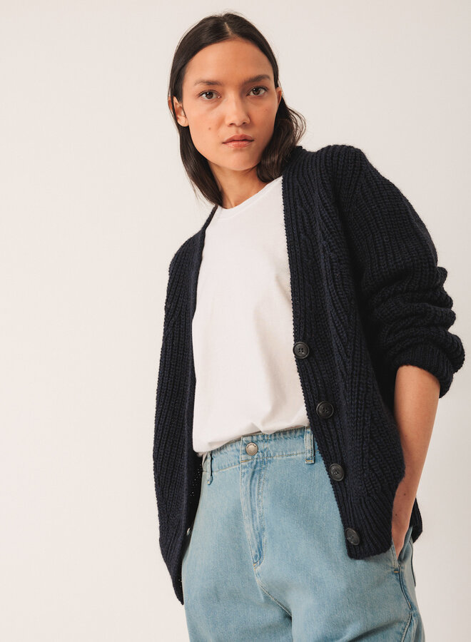 Cardigan Indi & Cold à col V boutonné bleu marine