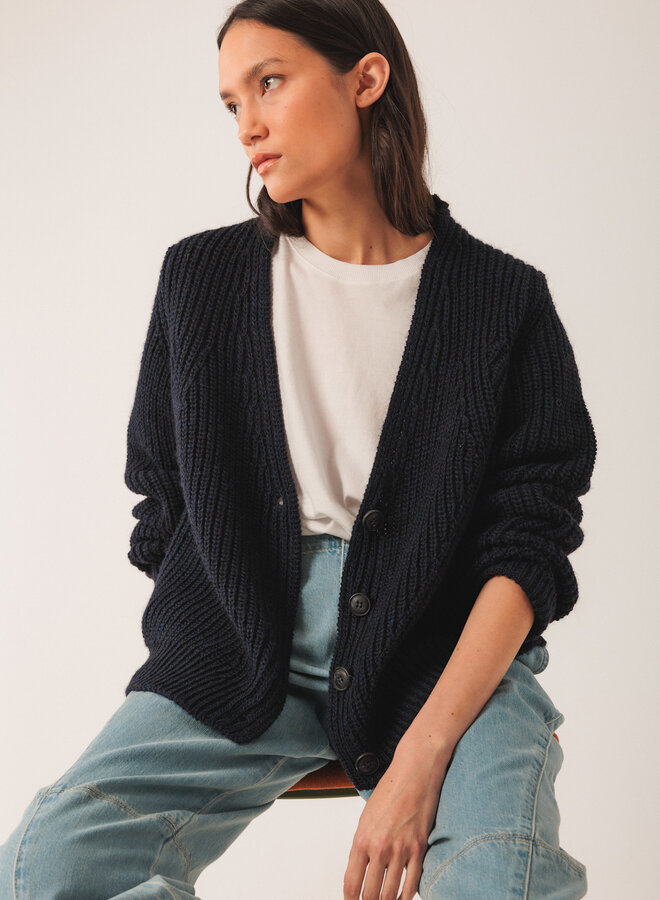 Cardigan Indi & Cold à col V boutonné bleu marine
