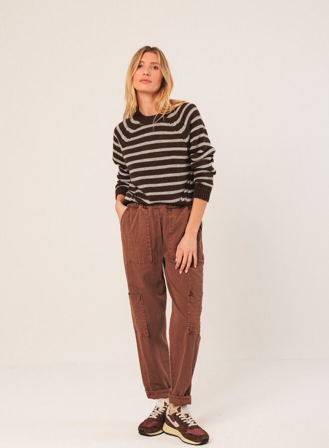 Tricot Indi & Cold brun chocolat rayé bleu ciel