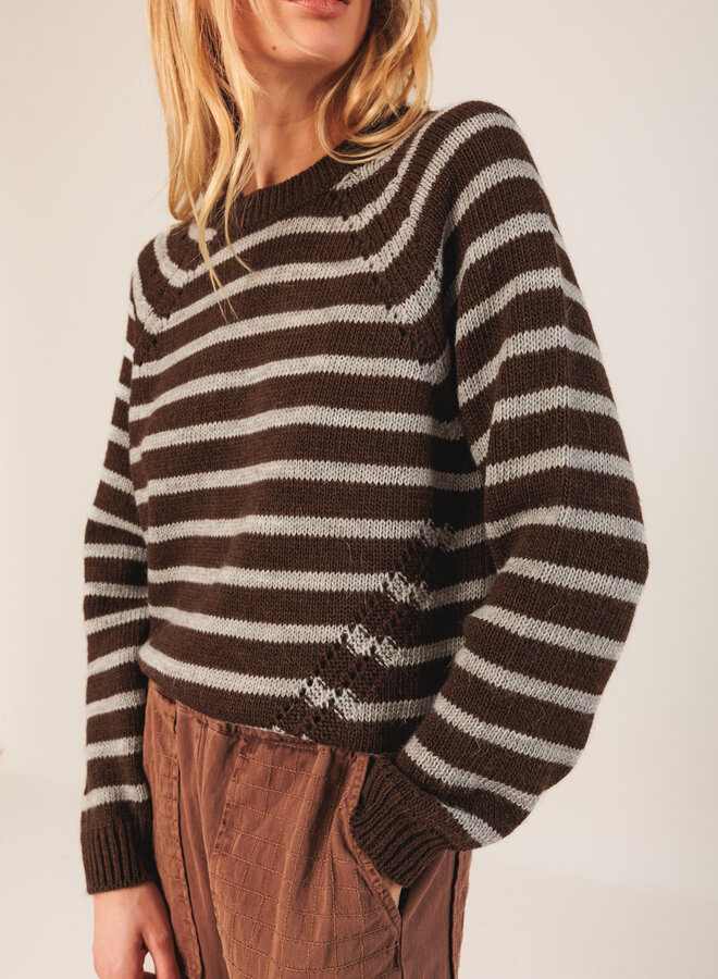 Tricot Indi & Cold brun chocolat rayé bleu ciel
