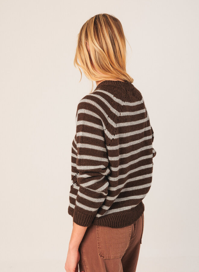 Tricot Indi & Cold brun chocolat rayé bleu ciel
