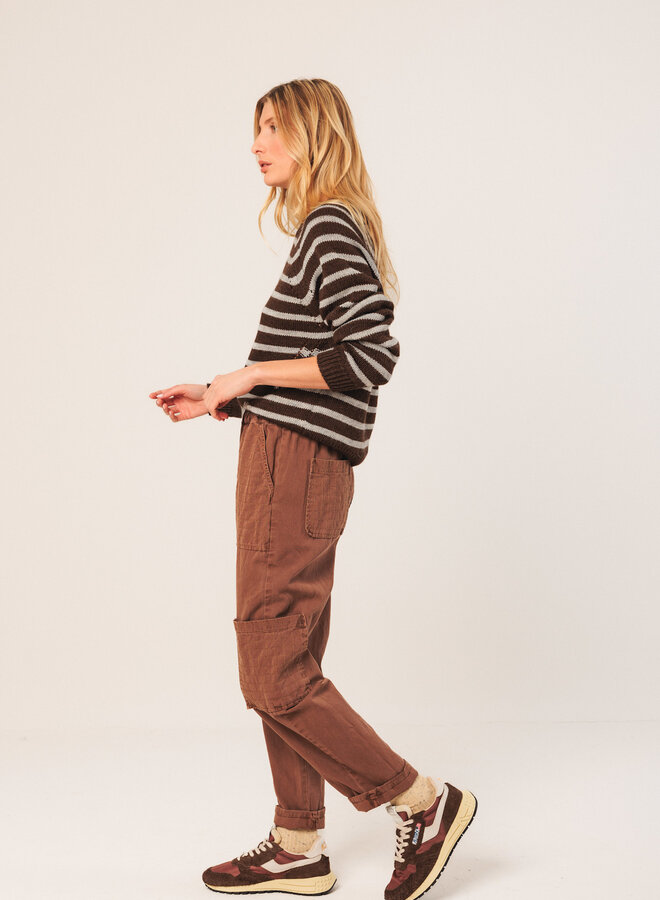 Tricot Indi & Cold brun chocolat rayé bleu ciel