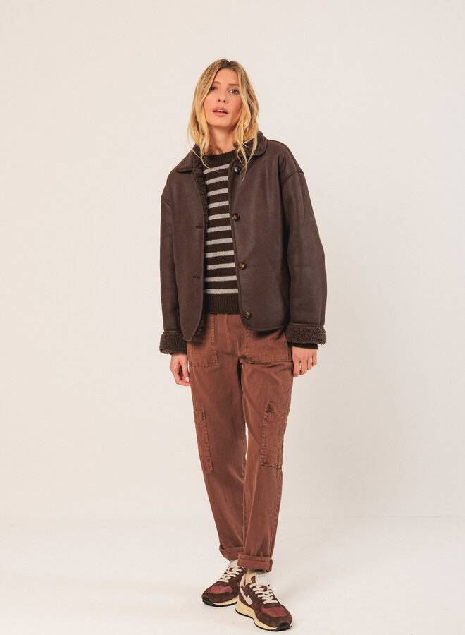 Tricot Indi & Cold brun chocolat rayé bleu ciel