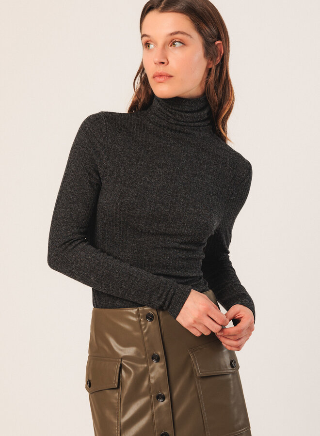 Chandail Indi & Cold à col roulé côtelé gris charcoal