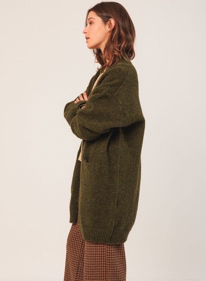 Cardigan Indi & Cold mi-long vert khaki