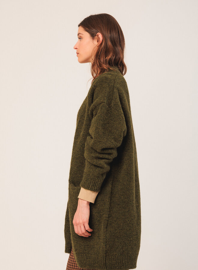 Cardigan Indi & Cold mi-long vert khaki