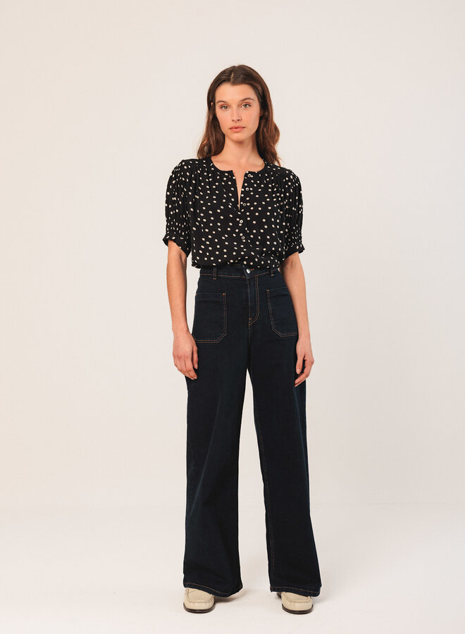 Blouse Indi & Cold noire à pois écrus