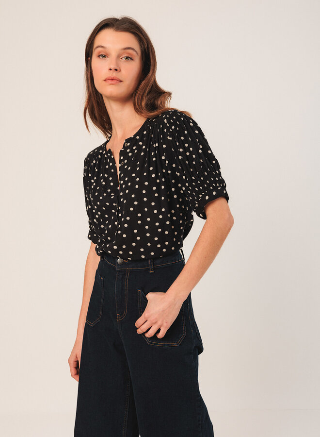Blouse Indi & Cold noire à pois écrus