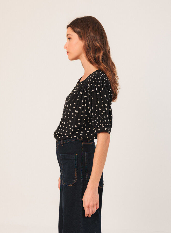 Blouse Indi & Cold noire à pois écrus