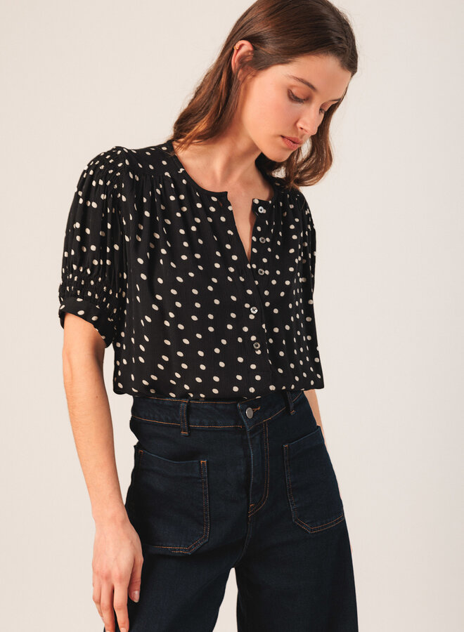 Blouse Indi & Cold noire à pois écrus