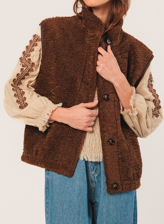 Veste Indi & Cold réversible effet mouton brun chocolat