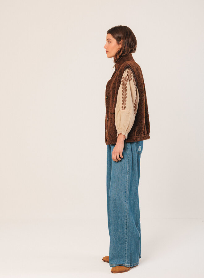 Veste Indi & Cold réversible effet mouton brun chocolat