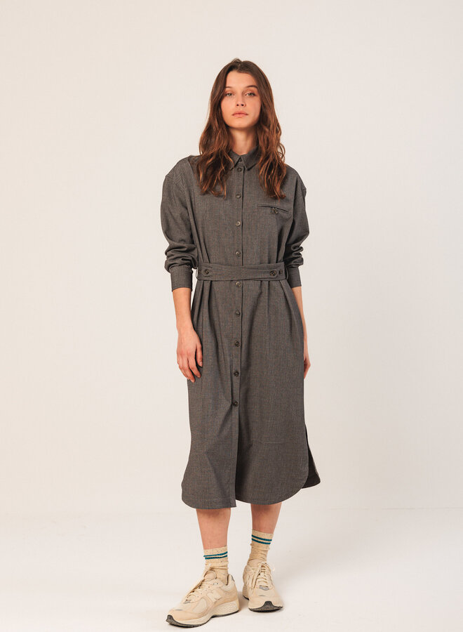 Robe longue chemisier Indi & Cold grise rayée