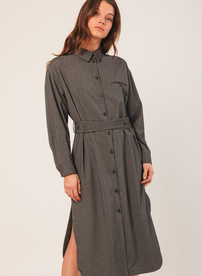 Robe longue chemisier Indi & Cold grise rayée