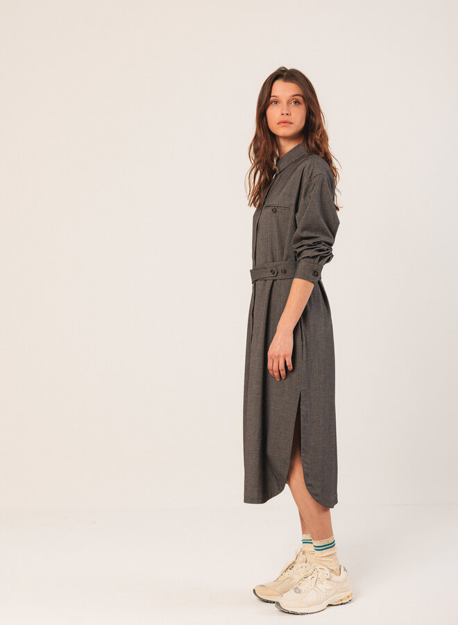 Robe longue chemisier Indi & Cold grise rayée