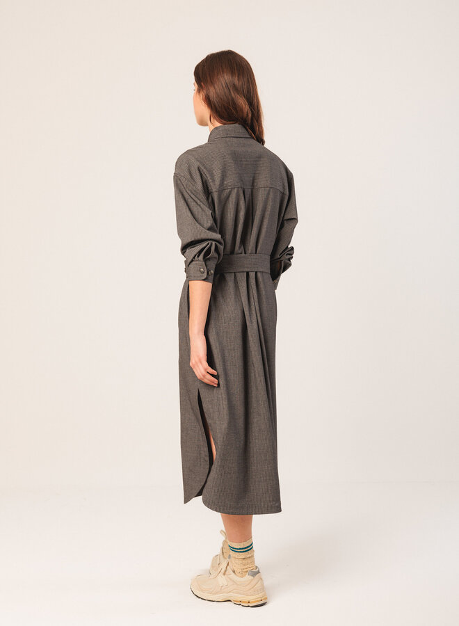 Robe longue chemisier Indi & Cold grise rayée