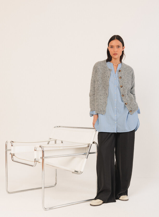 Cardigan Indi & Cold à col rond boutonné gris pâle
