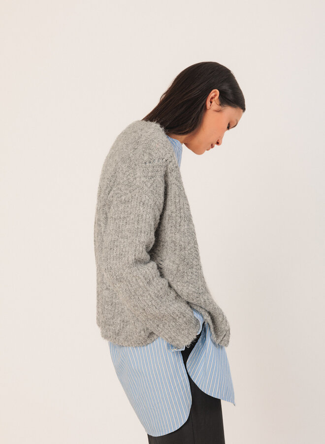 Cardigan Indi & Cold à col rond boutonné gris pâle
