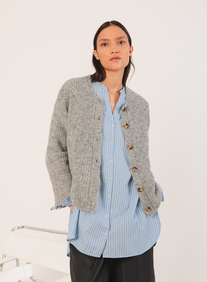 Cardigan Indi & Cold à col rond boutonné gris pâle