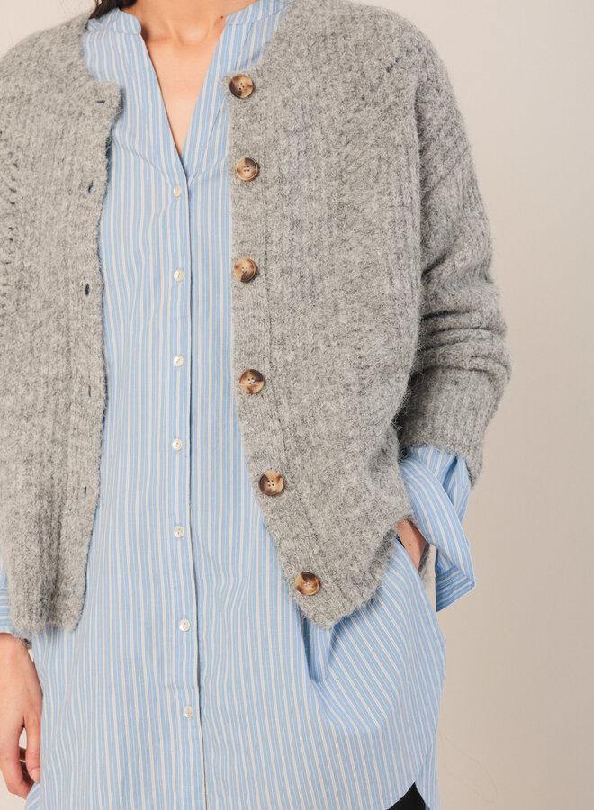 Cardigan Indi & Cold à col rond boutonné gris pâle