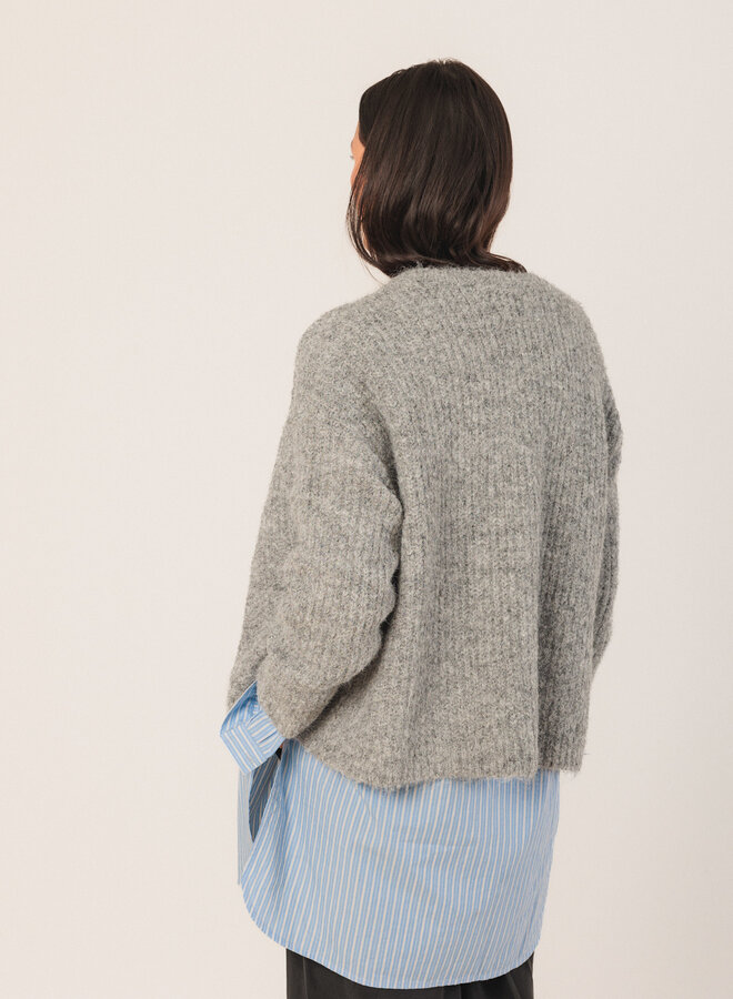 Cardigan Indi & Cold à col rond boutonné gris pâle
