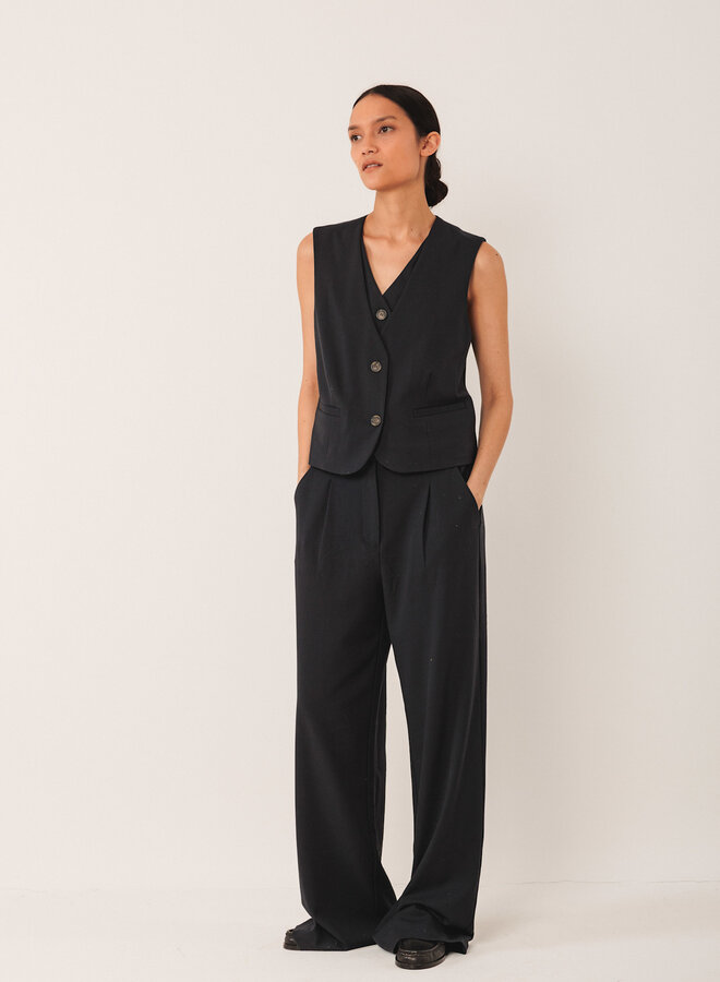 Pantalon Indi & Cold à plis & jambes larges bleu marine