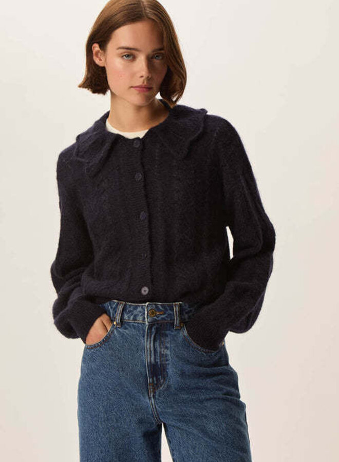Cardigan Des Petits Hauts Capucine à grand col bleu marine