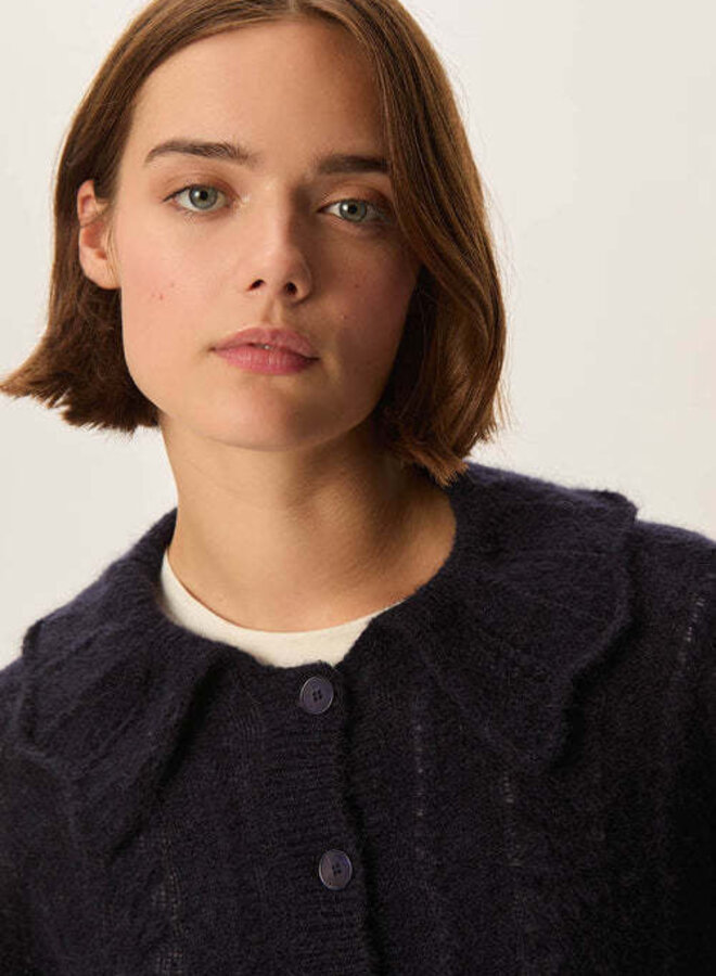 Cardigan Des Petits Hauts Capucine à grand col bleu marine
