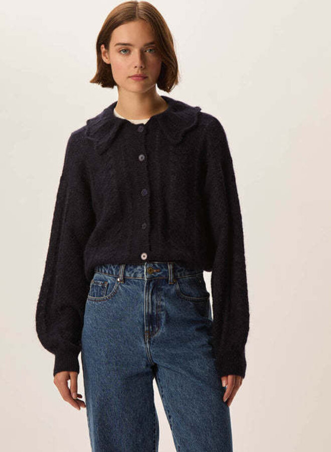 Cardigan Des Petits Hauts Capucine à grand col bleu marine