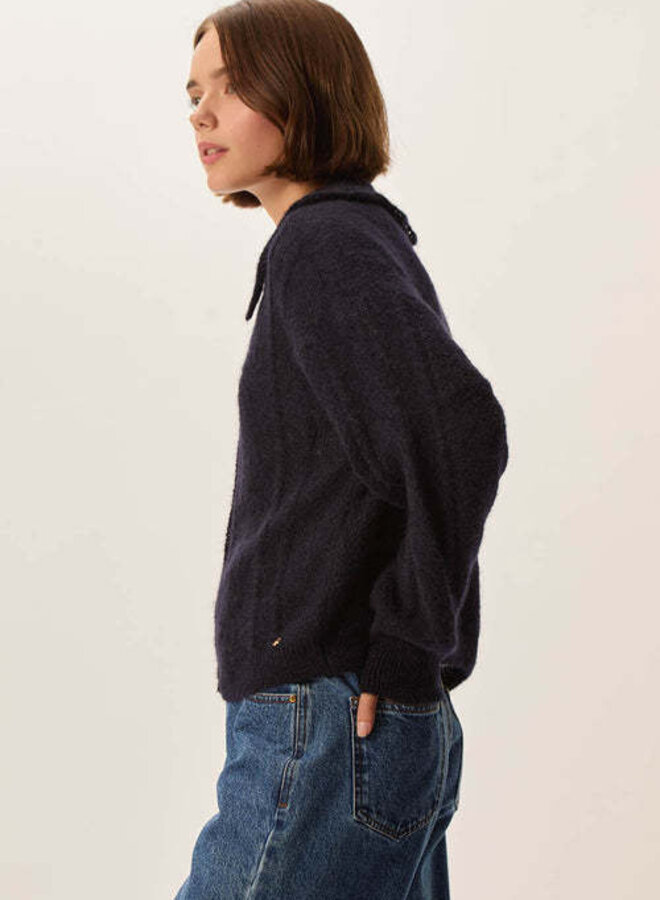 Cardigan Des Petits Hauts Capucine à grand col bleu marine
